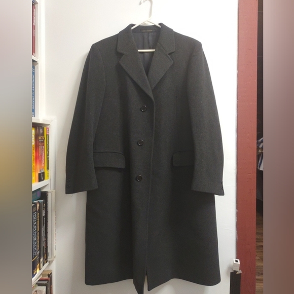 VTG 90's Black Casmere & Wool Men's Overcoat Woven In Italy Size Medium